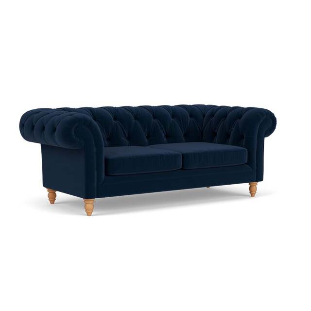 Large 2 Seater Sofa - Deep blue - Matt Velvet - Harris Chesterfield - The Cotswold Company - image 1
