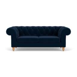 Large 2 Seater Sofa - Deep blue - Matt Velvet - Harris Chesterfield - The Cotswold Company - thumbnail 2