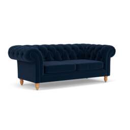 Large 2 Seater Sofa - Deep blue - Matt Velvet - Harris Chesterfield - The Cotswold Company