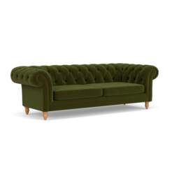 3 Seater Sofa - Forest Green - Matt Velvet - Harris Chesterfield - The Cotswold Company - thumbnail 1