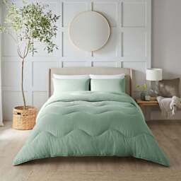 Night Lark® Seersucker Coverless Duvet Set - Meadow Green - thumbnail 1