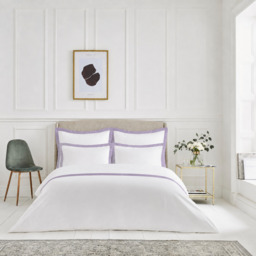 Ravenna Border Trim Sateen Pillowcases - White and Amethyst - thumbnail 2