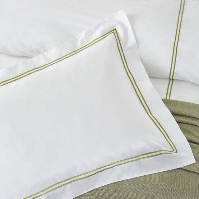 Lexington 300TC Sateen Olive Green & White Two Line Pillowcase - image 1