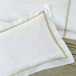 Lexington 300TC Sateen Olive Green & White Two Line Pillowcase - thumbnail 1