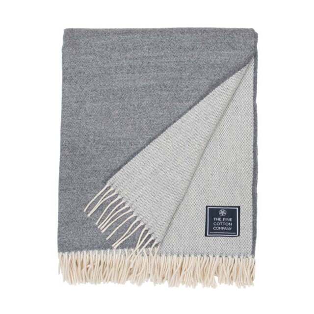 Manhattan Supersoft Merino Lambswool Throw Grey with Ivory - image 1