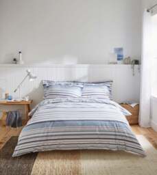 Hudson Blue Grey Stripe Cotton Duvet Cover - thumbnail 3