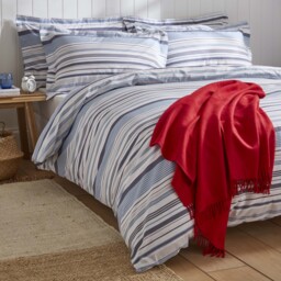 Hudson Blue Grey Stripe Cotton Duvet Cover - thumbnail 6