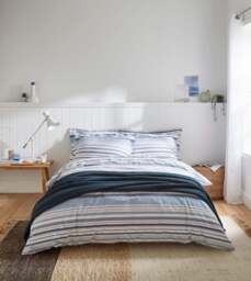Hudson Blue Grey Stripe Cotton Duvet Cover - thumbnail 2