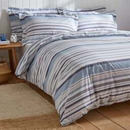 Hudson Blue Grey Stripe Cotton Duvet Cover - thumbnail 1