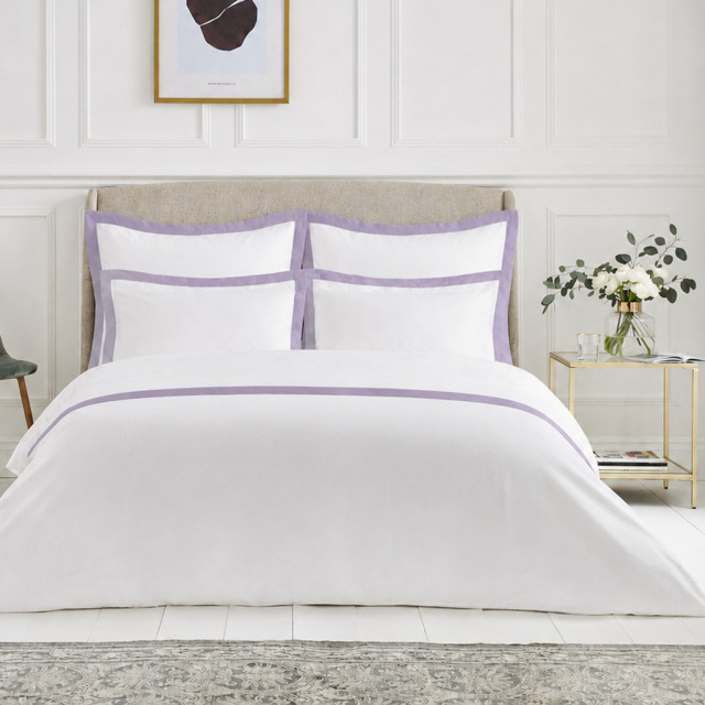 Ravenna Border Trim Sateen Duvet Cover - White and Amethyst - image 1