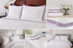 Ravenna Border Trim Sateen Duvet Cover - White and Amethyst - thumbnail 3