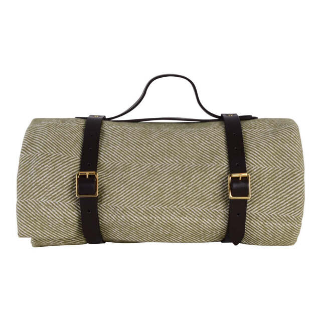 Lisbon Cotton Herringbone Picnic Blanket with Leather Carry Strap - image 1