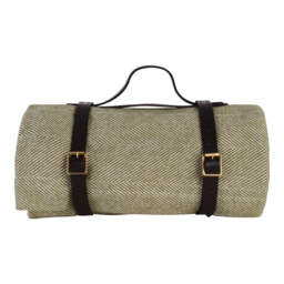 Lisbon Cotton Herringbone Picnic Blanket with Leather Carry Strap - thumbnail 1