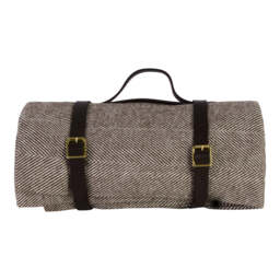 Lisbon Cotton Herringbone Picnic Blanket with Leather Carry Strap - thumbnail 2