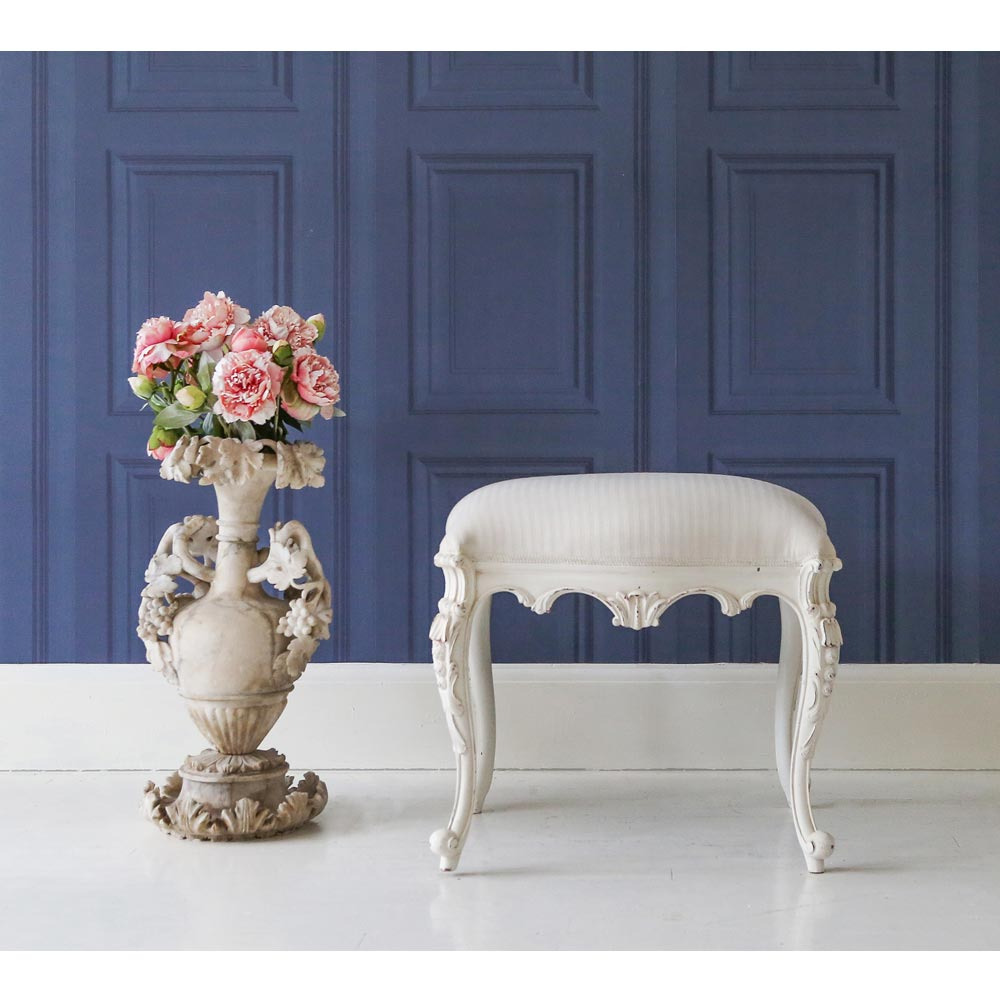 Provencal White Dressing Stool - Antique White French Style Dressing Table Stool with Pale White Upholstery