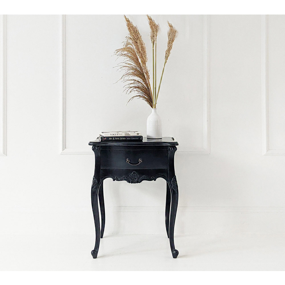 Sassy Boo Boudoir Marble Black Bedside Table - Handmade Black French Style Bedside Cabinet with Two Drawers and Marble Top