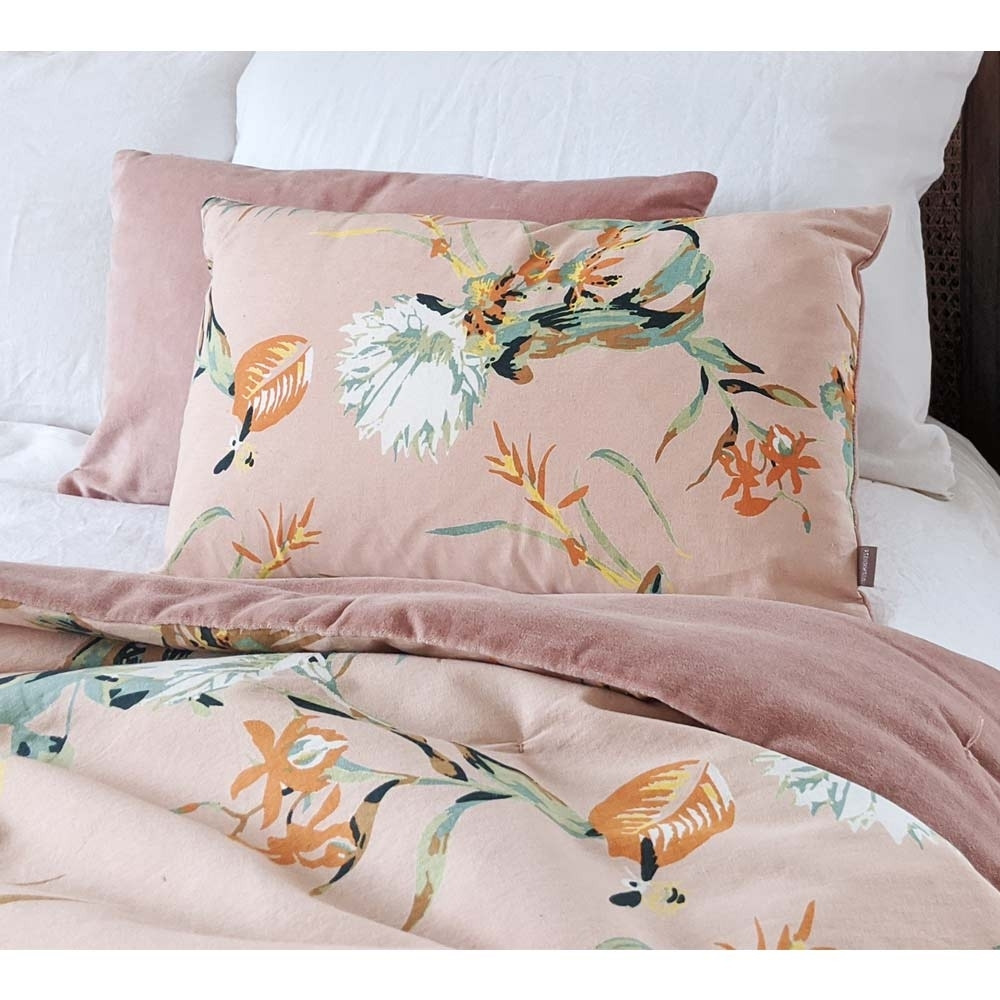 Apricity Pink Boudoir Cushion -  Pink Velvet Printed Floral Bedroom Cushion