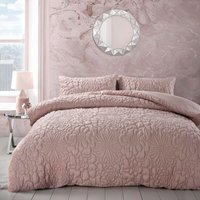 3D Embossed Chunky Floral Pattern Duvet Set - Dusky / Single