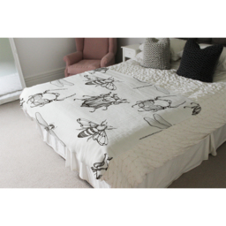 Sketch Of Scarab Beetle May Bug Bee And Dragonfly Blanket - Black - thumbnail 4