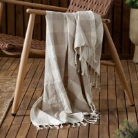 Chesil Check Tasselled 100 Cotton Throw - Natural