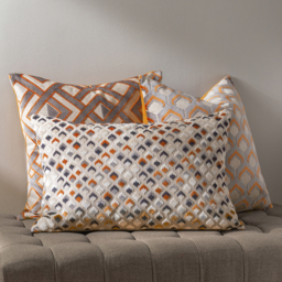 Ledbury Velvet Jacquard Cushion - Ginger and Grey - thumbnail 3