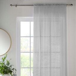 Pair of Slot Top Sheer Plain Woven Voile Curtain Panels - Silver / 137cm - thumbnail 3