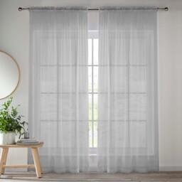 Pair of Slot Top Sheer Plain Woven Voile Curtain Panels - Silver / 137cm - thumbnail 4