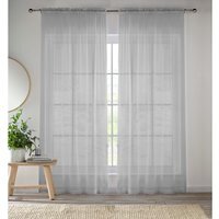 Pair of Slot Top Sheer Plain Woven Voile Curtain Panels - Silver / 137cm - thumbnail 1