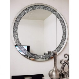 Round Large Jewel Wall Mirror Loose Diamante - Silver - thumbnail 2