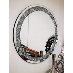 Round Large Jewel Wall Mirror Loose Diamante - Silver - thumbnail 3