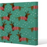 Dutchshunds In Gallery Christmas Canvas - Green / 77cm