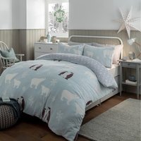 Glow In The Dark Penguin and Polar Bear Fleece Duvet Set Bedding - Grey / Double