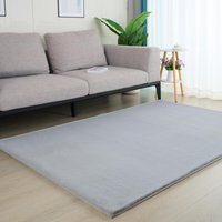 Deluxe Rabbit Faux Fur Rug  - Silver / 120cm