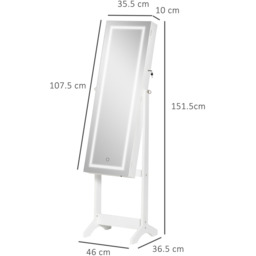 HOMCOM Jewellery Cabinet LED Mirror Lockable - White - thumbnail 3