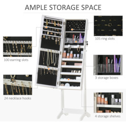 HOMCOM Jewellery Cabinet LED Mirror Lockable - White - thumbnail 4