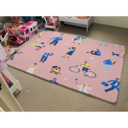 Different People With Mobile Phones And Gadgets Designer Rug - Pink / 150cm - thumbnail 2