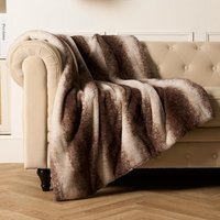 Faux Fur Stripe Throw - Brown - thumbnail 1