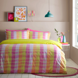 Neola Striped Reversible Duvet Cover Set - Fuchsia/Lime / King - thumbnail 2