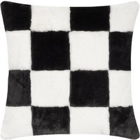 Cozee Check Faux Fur Feather Rich Cushion - Black - image 1