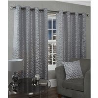 Deco Lined Eyelet Geometric Curtains - Silver / 168cm