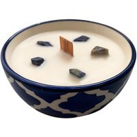 Ceramic Bowl Candle - White / Sea spray with Sodalite gemstones