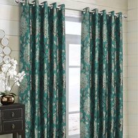 Elanie Fully Lined Floral Metallic Eyelet Curtains - Teal / 165cm / 183cm