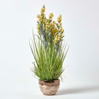 Homescapes Artificial Yellow Lavender Plant in Metallic Ceramic Pot, 66 cm Tall - Yellow - image 1