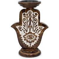 Elegant Mango Wood Hamsa Candle Stand Large Durable Unique - Brown