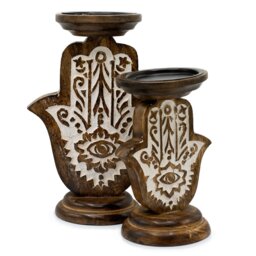 Elegant Mango Wood Hamsa Candle Stand Large Durable Unique - Brown - thumbnail 3