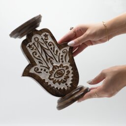 Elegant Mango Wood Hamsa Candle Stand Large Durable Unique - Brown - thumbnail 4