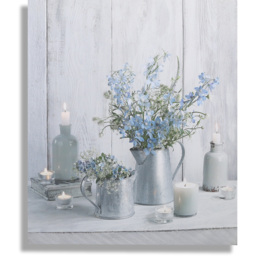 Something Blue LED Lights Candles and Floral Printed Canvas Wall Art - Grey and Blue - thumbnail 3