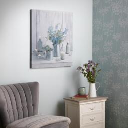 Something Blue LED Lights Candles and Floral Printed Canvas Wall Art - Grey and Blue - thumbnail 4