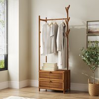 Multi-functional Wooden Coat Rack with Storage Drawers - Brown - image 1