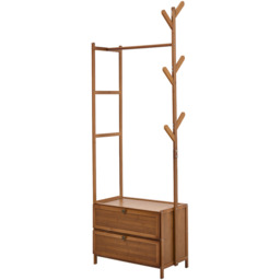Multi-functional Wooden Coat Rack with Storage Drawers - Brown - thumbnail 4